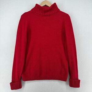 LL BEAN Sweater Womens M Turtleneck Cuffed Jumper Pullover Cotton Blend Red